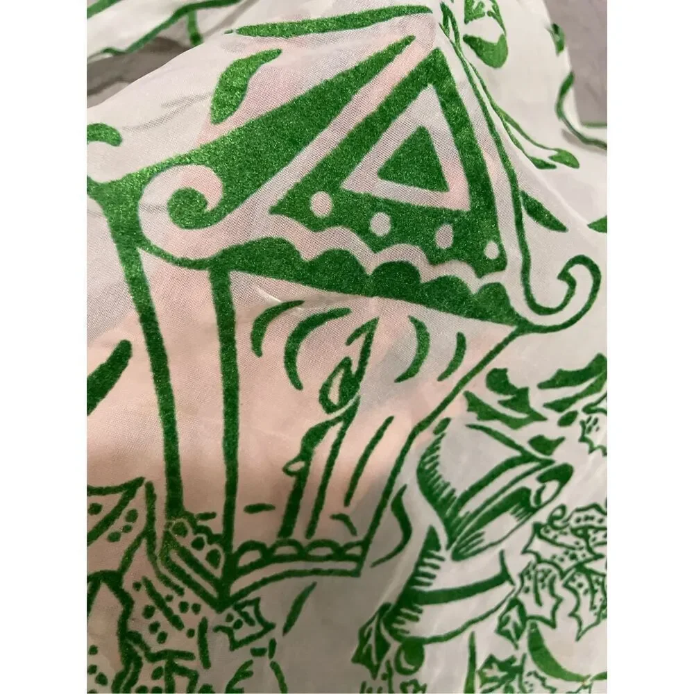 Vintage Half Apron Sheer White Velvety Green Christmas